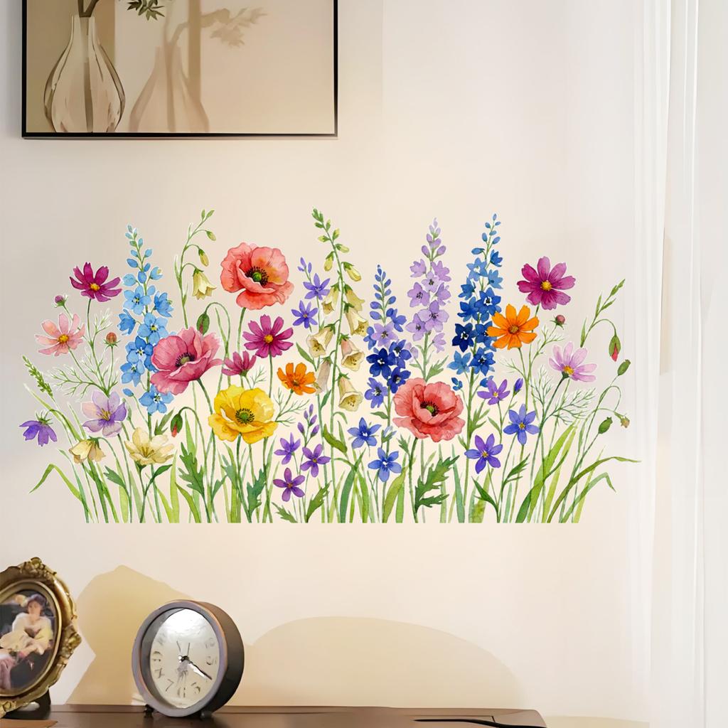 Kwiaty Akwarelowe, Rośliny, Zielone Liście, Salon, Sypialnia, Dekoracja Drzwi I Okien Naklejki Ścienne