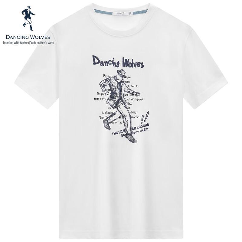 Dancing with Wolves Men s Pure Cotton Round Neck Short-Sleeve T-Shirt L