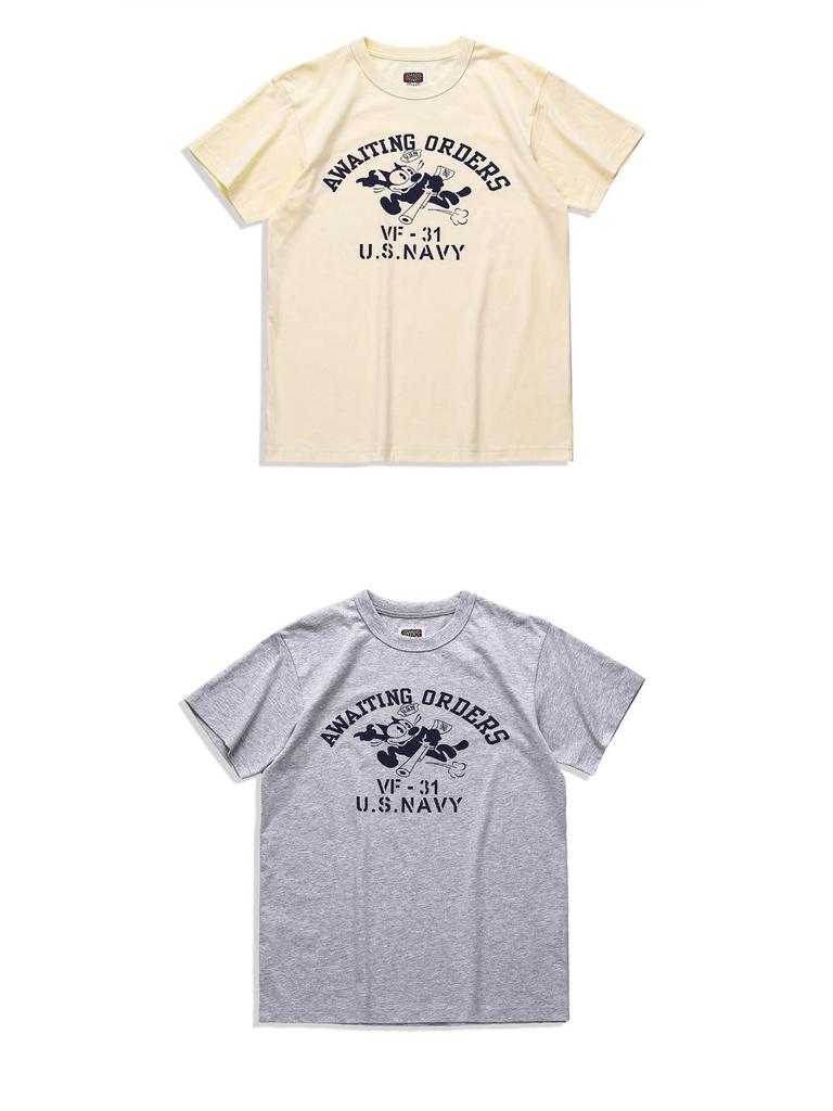 Amekaji Felix the Cat Retro Militär T-Shirt - Unisex Reine Baumwolle Kurzarm