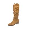 Fashion Designer 2025 New Women High Boots Pleated Fashion Chunky Knee High Motorcycle Boots Winter Sexy Heeled Shoes Woman Botas Mujer