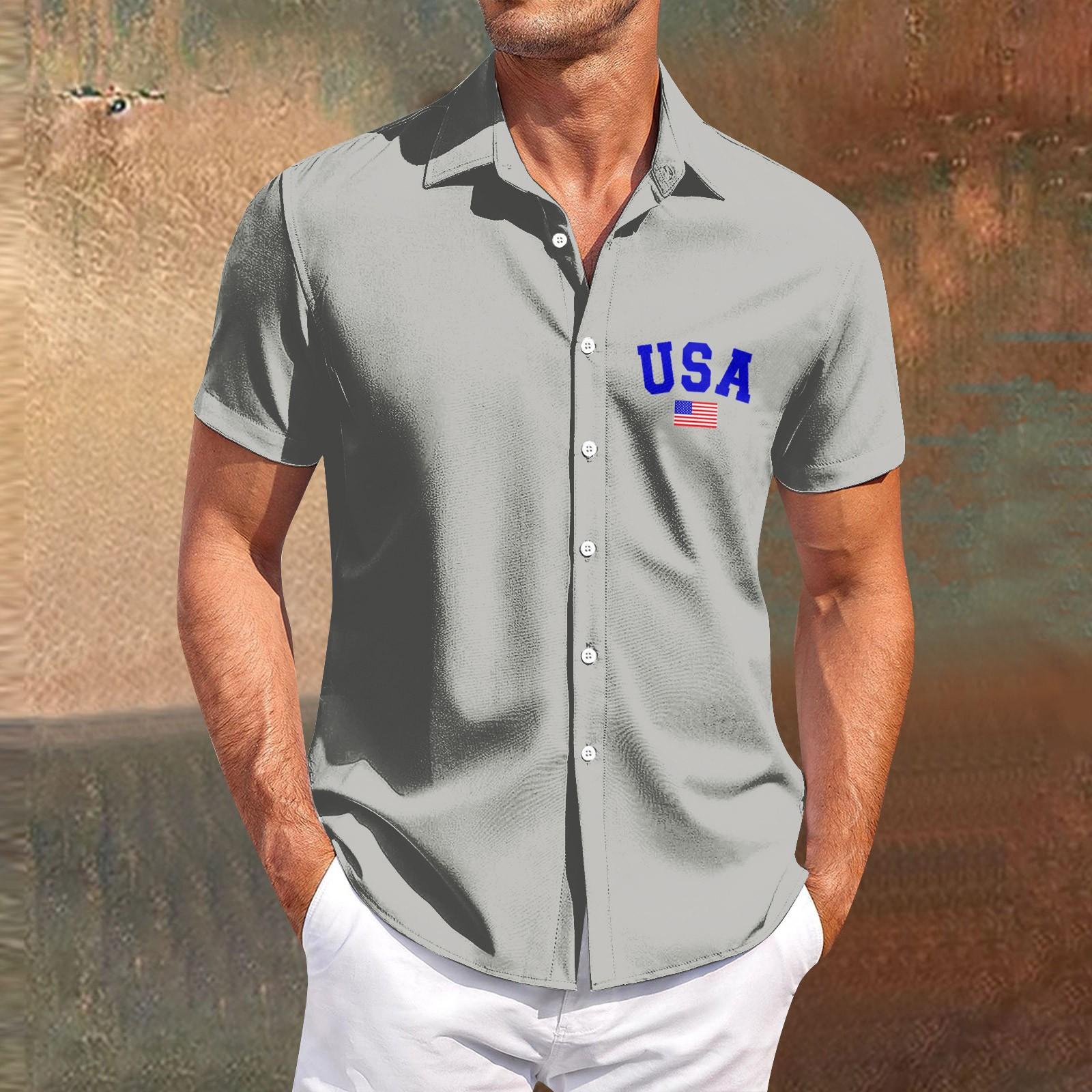 

Мужская повседневная рубашка с короткими рукавами и принтом «День независимости» для стройных и модных мужчин XL