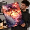 Fantasy Mountain Landscape At Sunset Personalized D Textured Metal Poster Wall Art Tinplate Sign for Office Decor Room Home Tin