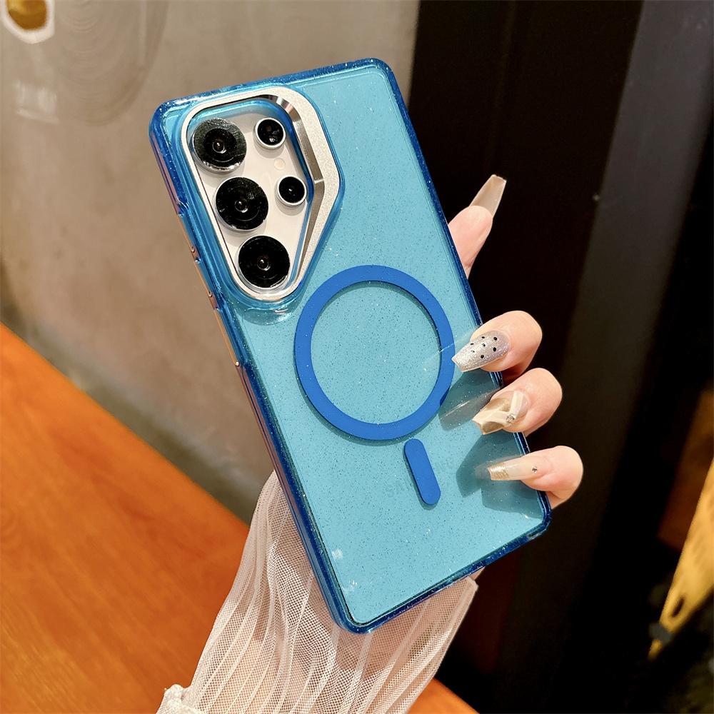 Metal Lens Stand for Magsafe Magnetic Phone Case for Samsung Galaxy S26 S25 S22 Ultra S23 FE S24 Plus Bling Glitter Clear Cover