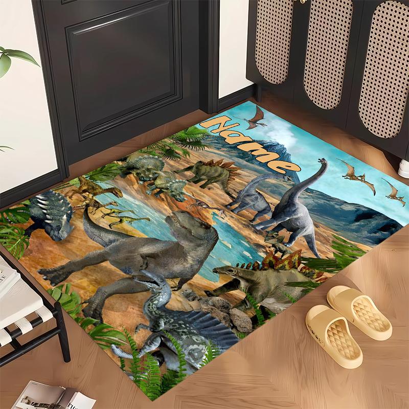 Świat dinozaurów (1) Personalizowany dywanik biurowy z imieniem Stylowa dekoracja do salonu, sypialni, kuchni
