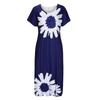 Women's Boho Dresses Floral Print Short Sleeve V Neck Dress Casual High Waist Beach Maxi Dress