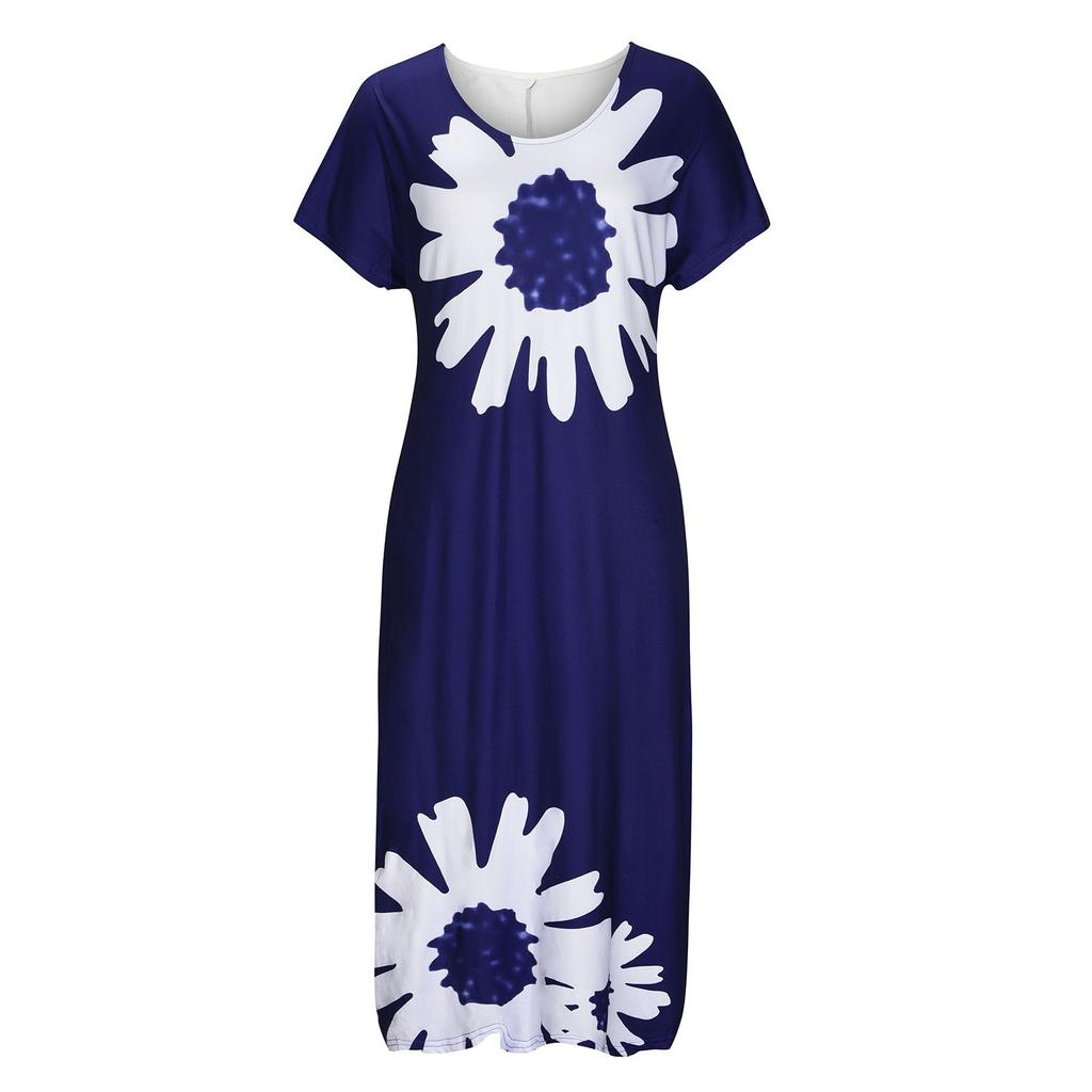 Women's Boho Dresses Floral Print Short Sleeve V Neck Dress Casual High Waist Beach Maxi Dress