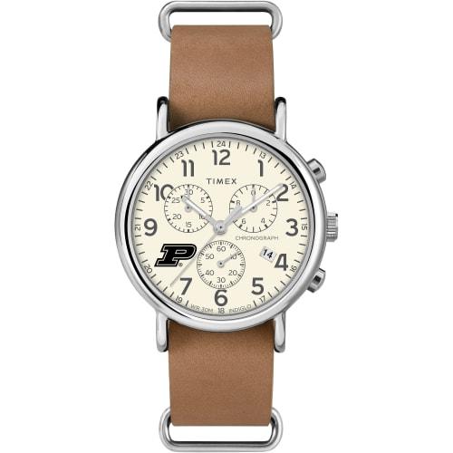 

Timex Tribute Men s College Weekender Chrono 40mm Quartz Leather Strap, Purdue Boilermakers.