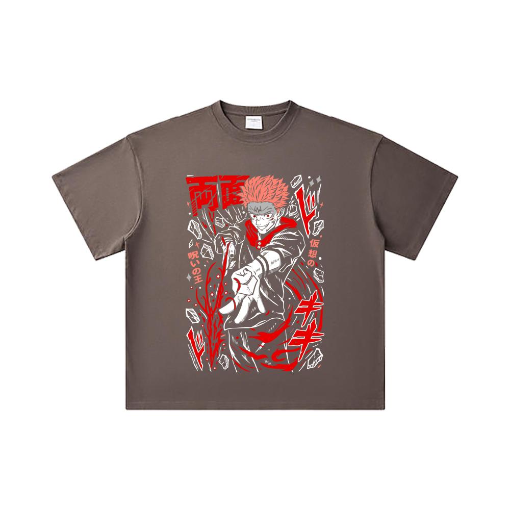 260 GSM Double Yarn 32 Count 100% Cotton Jujutsu Kaisen V31 Sukuna Print Unisex Heavy Cotton T Shirt