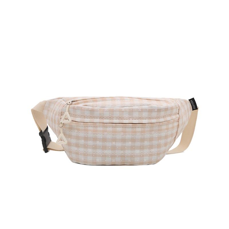 Cute New Light and Sweet Plaid Large Capacity Beautiful Shoulder Messenger Bag Breast Bag Fanny Pack