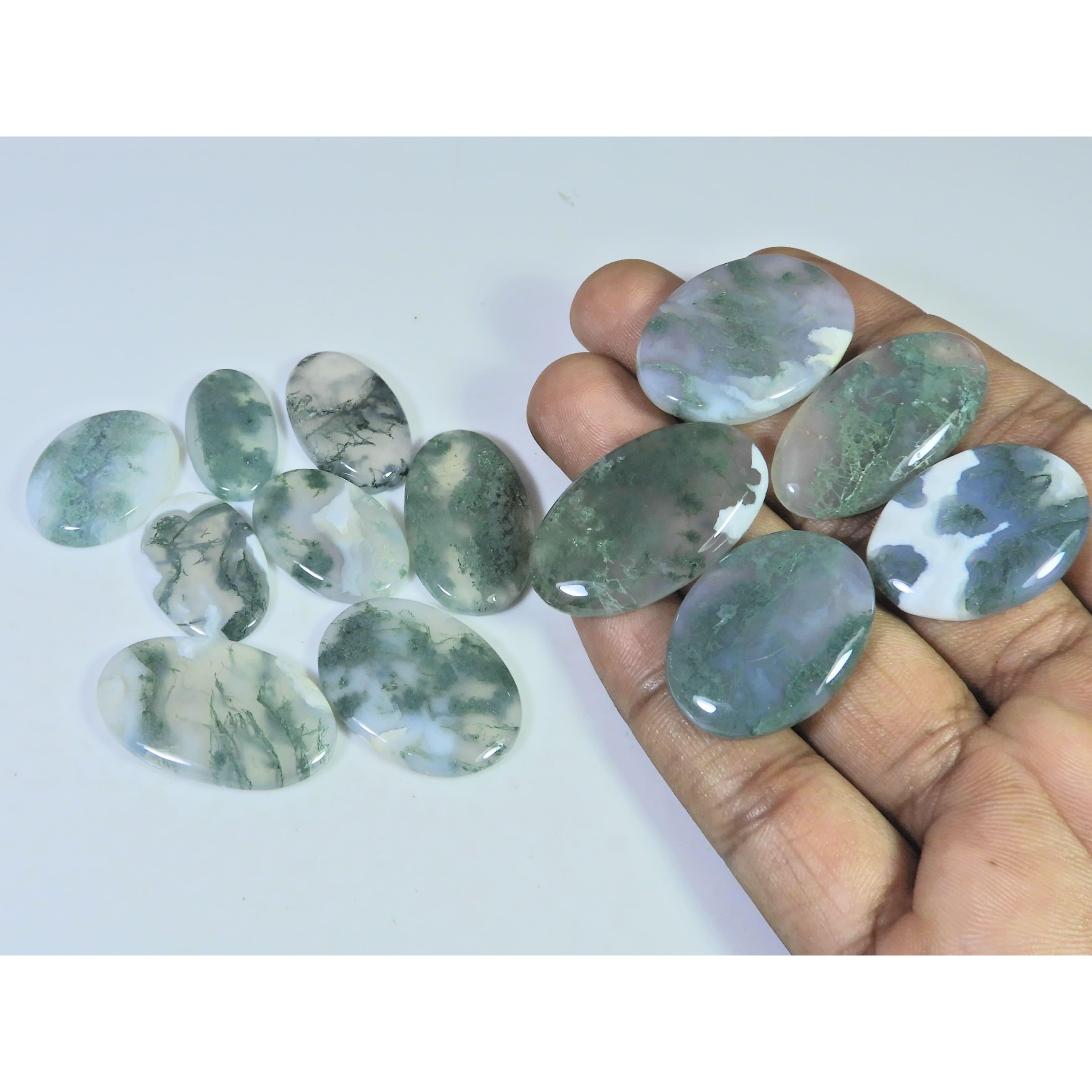 300Cts. Natural Moss Agate Opal Oval Cabachon Loose Gemstone 13 Pcs Lot C-2651