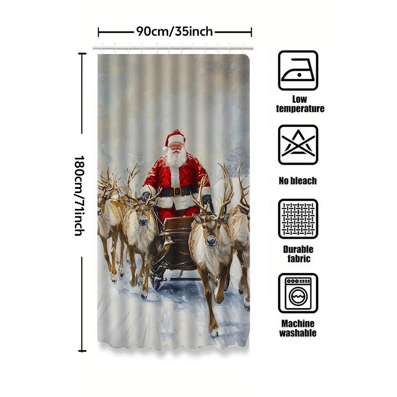 Tuniu Festive Santa'S Sleigh Holiday Shower Curtain Charming Christmas Deer Forest Backdrop Cozy Winter Bathroom Decor Fun Reind