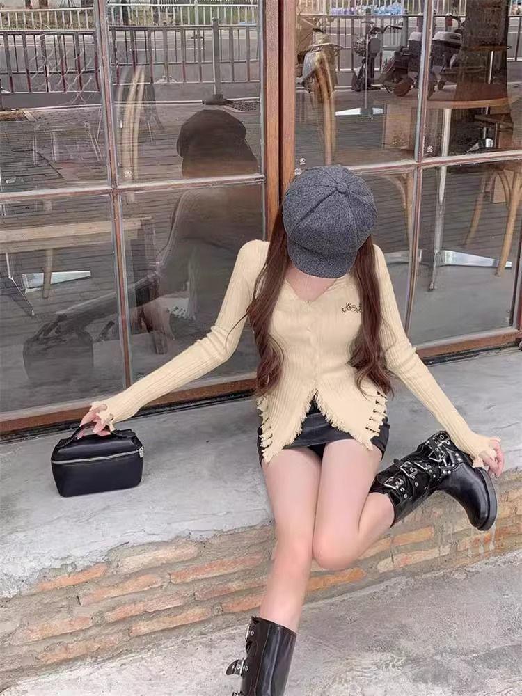 Women's Irregular Bodycon Knit Sweater - 2025 Spring/Autumn Long Sleeve Top