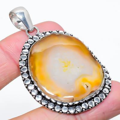 Naturalny Agat Geode Slice Gemstone Wisiorek ze srebra próby 925 2.32" G9J70