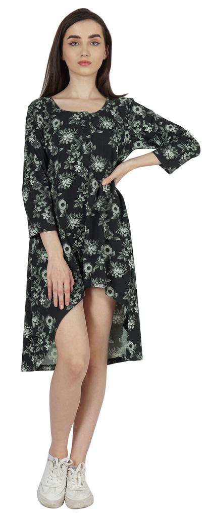 Inkmeso Rochii de bumbac cu gât rotund imprimat pentru femei, tiv asimetric, scurte