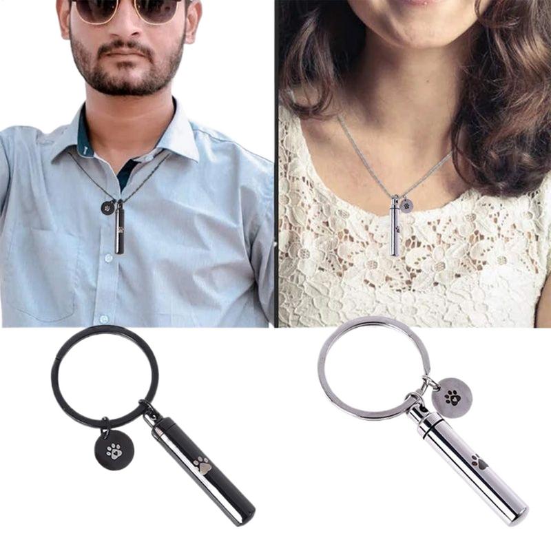 Key Chain Urn Memorial Keepsake Pendant Stainless Steel Funerary Charm Paw Cremation Jewelry Memorial Accessory For Men Women