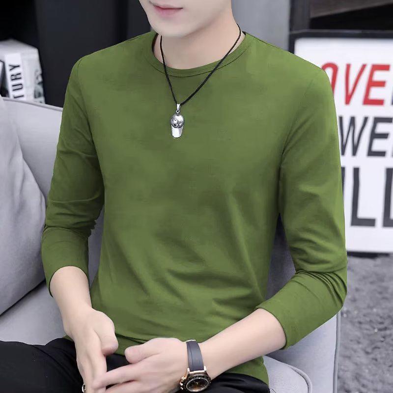 Men's Crew Neck Long Sleeve Slim Fit Pullover – Plus Size Solid Color Casual T-Shirt for Spring & Autumn.