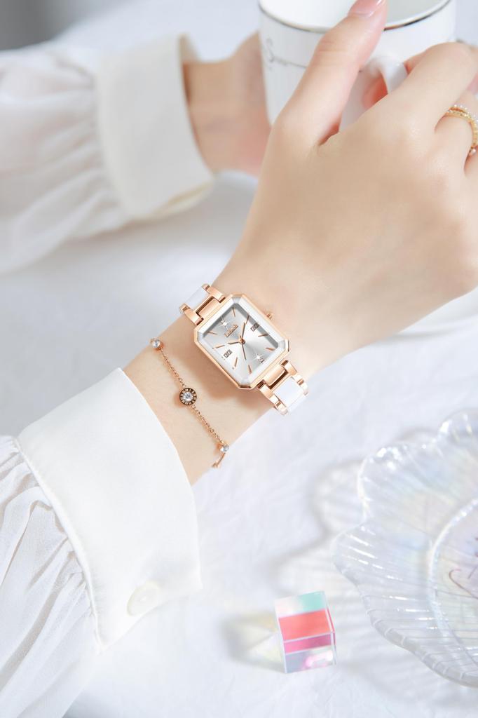 square quartz wristwatch with a simple and stainless steel A and casual A perfect gift for or Available in green and rose gold and Women's dial,