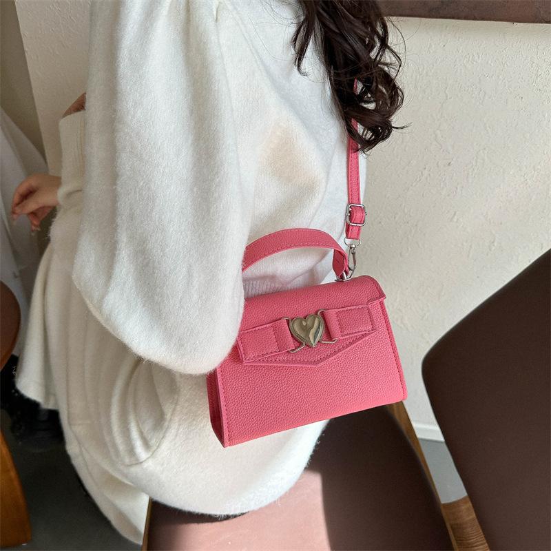 Solid Color Popular Fashion Love Hardware Spring New Simple Trend Casual Shoulder Crossbody Small Square Bag Woman