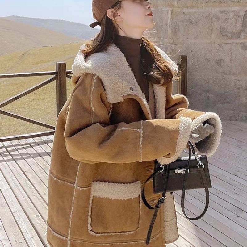 Imitation suede fur integrated lamb fur coat women's winter new velvet thickened hooded cotton clothes