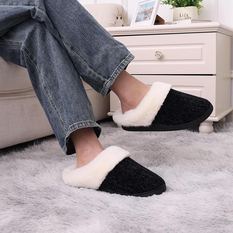 Fashion Kidmi Women's Slippers Comfortable Chenille Textured Woven Side-seam Semi-covered Cotton Slippers Washable Women Winter Slippers