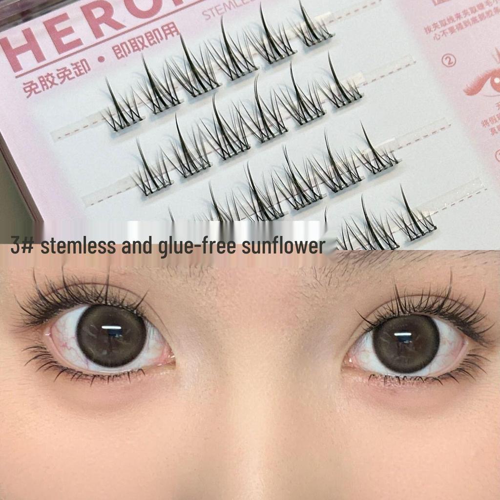 HERORANGE Self-Adhesive False Eyelashes: Stem-Free, Natural Curl, Ideal for Novices, Effortless Application