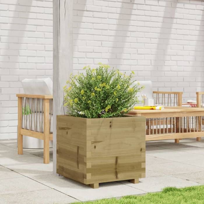 VidaXL Jardinière 50x50x49,5 cm bois de pin imprégné, jardinière d'extérieur, bac à fleurs, boîte à plantes, jardinière de 847357