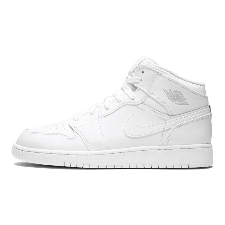(GS) Air Jordan 1 Retro Mid  Triple White  Kids  554725-104 EU 38.5