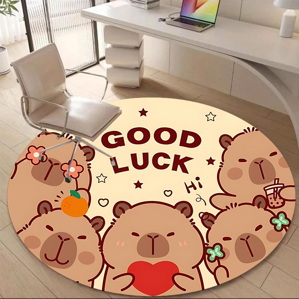 1PC Bear Luck Office Round Area Rug, Mat Suitable ForOffice, Under Office Chairs Bedroom Living Room Home Decor, Room Deco