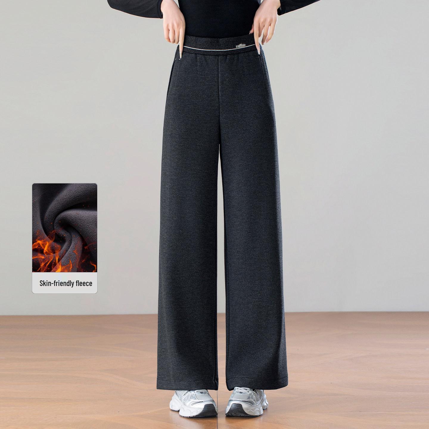 

2025 Winter Women s High-Waisted Wool Blend Wide-Leg Pants, Off-White, Plus Velvet, Long Casual Fit 27 сірий колір