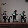 Black Cat Figurines 3Pcs Halloween Decoration, Ghost Witch Hat Table Decor, Centerpiece Rustic Farmhouse Wooden Centerpieces for Home Office