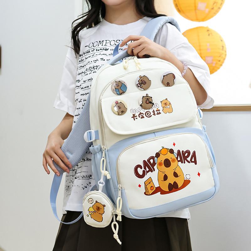 Cartoon Capybara Student Backpack For Middle School With Lightweight Oxford Fabric And Comfort Fit