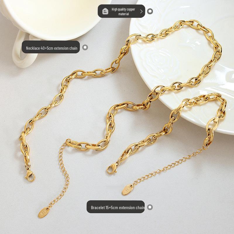 European Copper Jewelry Set: Chunky Chain Necklace & Versatile Bracelet