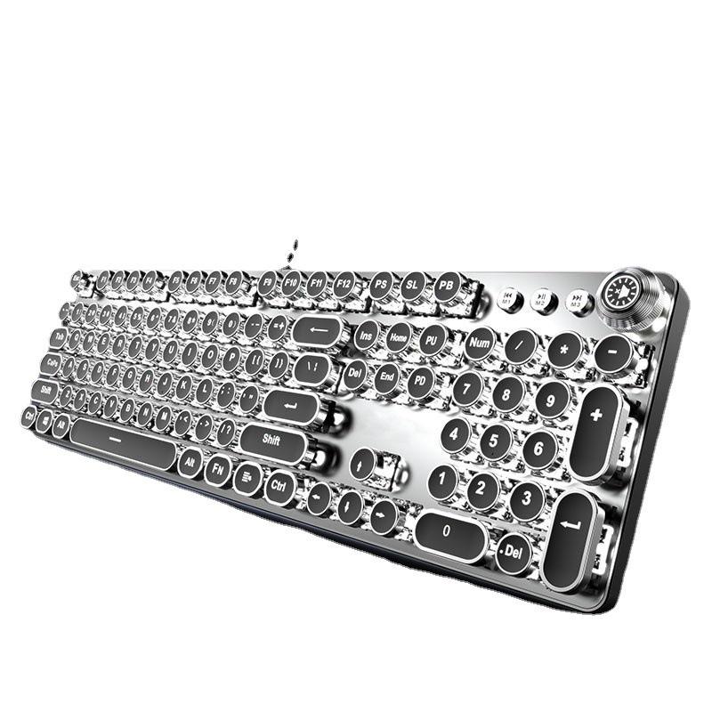 Wired TK100 Retro Steampunk Mechanical Gaming Keyboard with Blue Axis and Knob