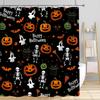 Halloween Shower Curtain,Black Fall Shower Curtains for Bathroom,Horror Skeleton Halloween Curtains Ghost Shower Curtain Set for