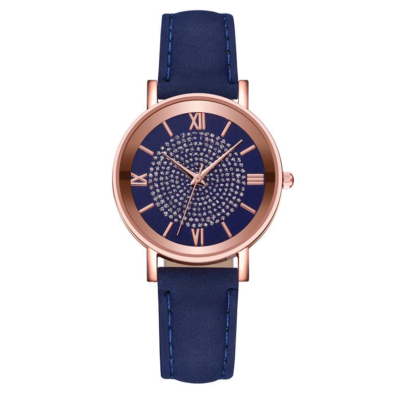 Gypsophila Women's Rhinestone Quartz Leather Strap Wristwatch