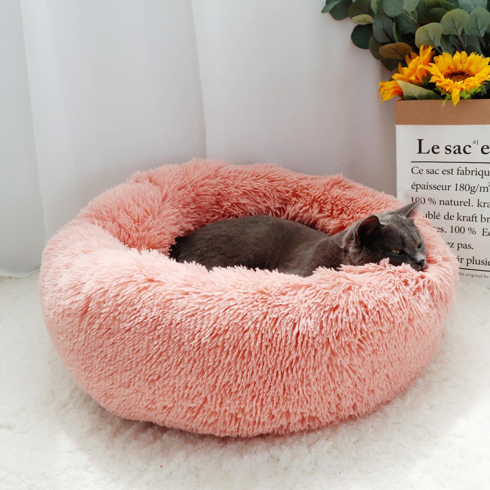 Langes Plüsch Katzenbett Haus Weiches Rundes Katzenbett Winter Haustier Hund Kissen Matten Für Kleine Hunde Katzen Nest Warme Welpen Zwinger 50/60/70cm