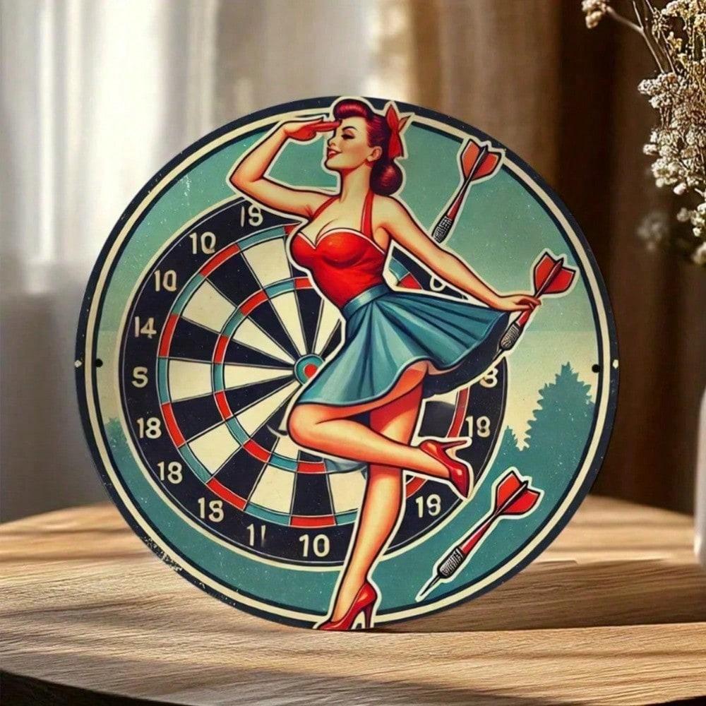 

Retro Metal Round Dart Sign, Turquoise Red Pin Up Girl Wall Art, Vintage Home Decor For Living Room Bedroom 20x20 різнокольоровий