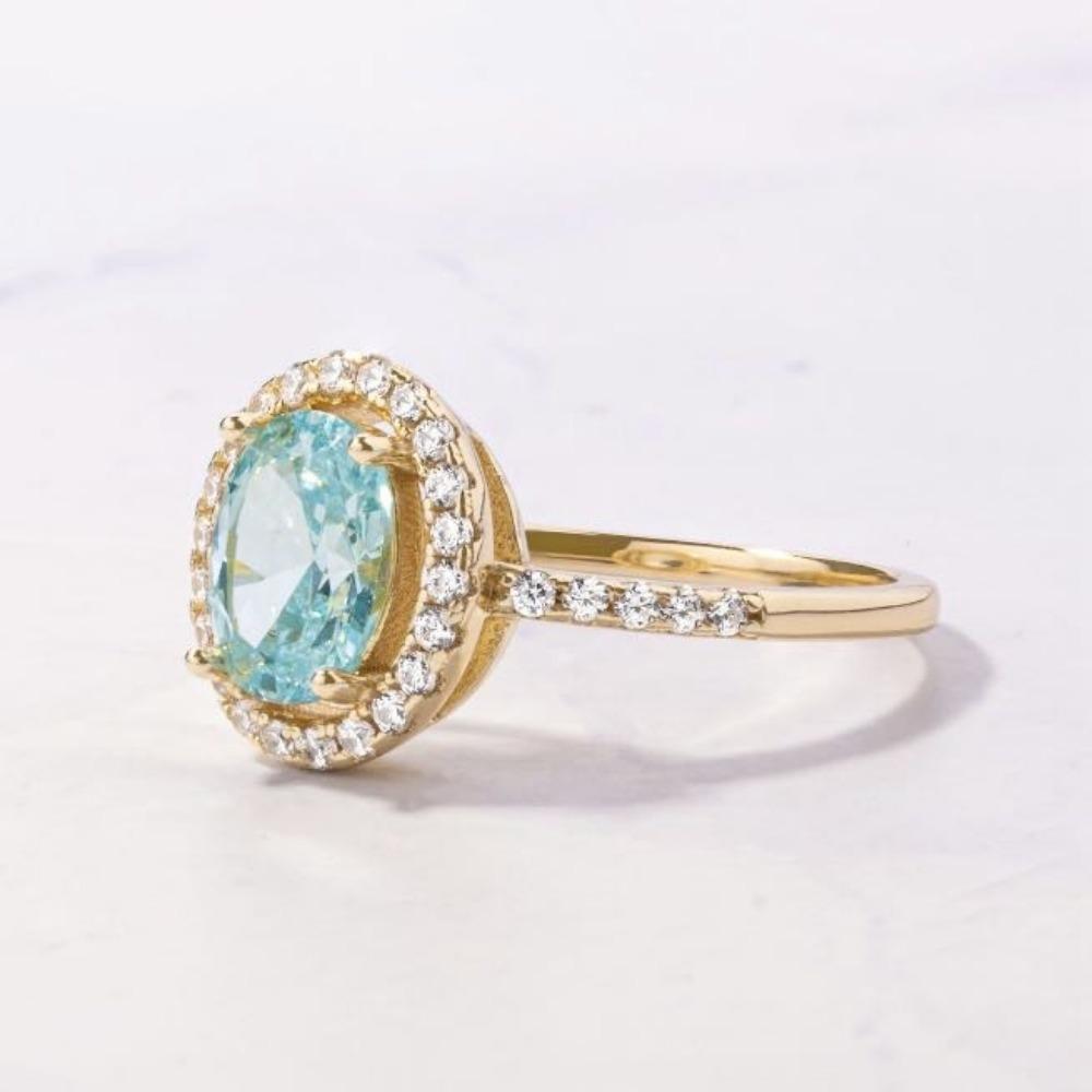 Luxury New Internet Celebrity Ins Fashion Sea Blue Zircon Ring, Simple Women's Jewelry Small Fragrant Style Gold-plated Jewelry