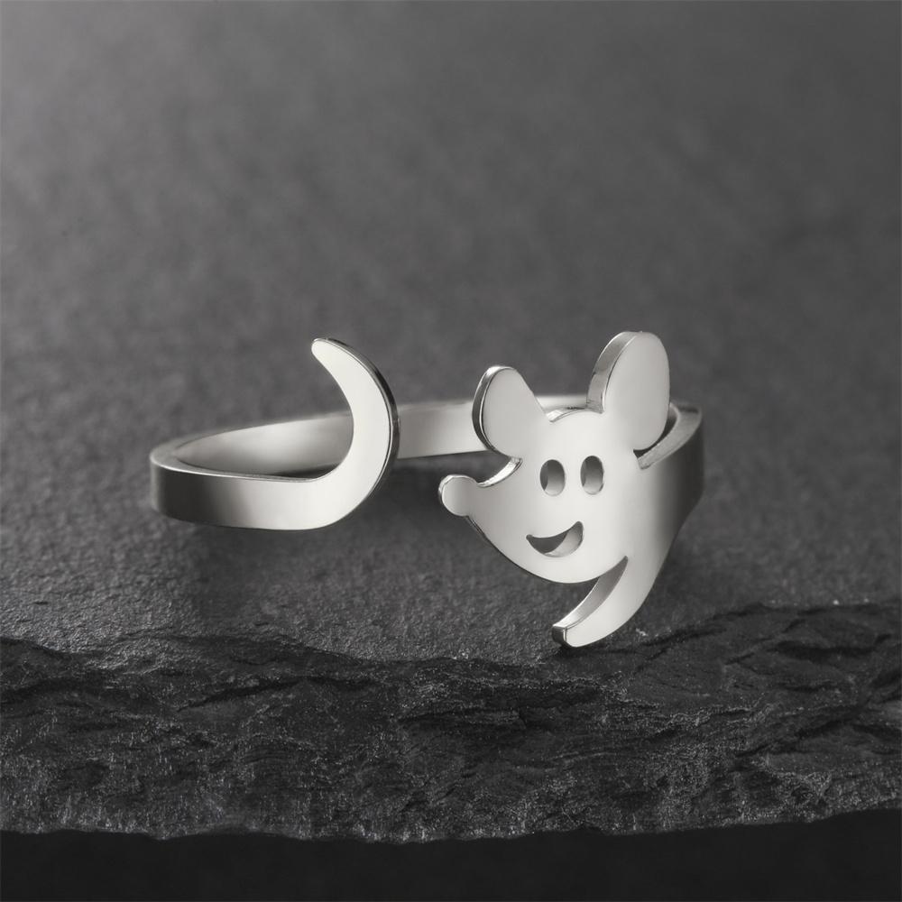

My Shape Cute Mouse Ring for Women Teen Girls Stainless Steel Open Thumb Rings Pinky Rings Animal Rat Ring Fashion Jewelry Gifts resizable