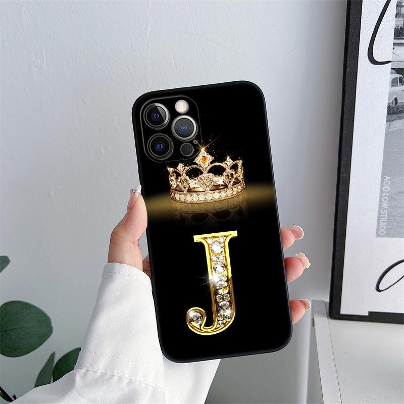 Initial E M J F K L H I Letter Phone Case for iPhone 11 15 16 Pro Max Case Coque 14 Plus 13 Pro 12 11 X XS 16 7 8 TPU Soft Cover