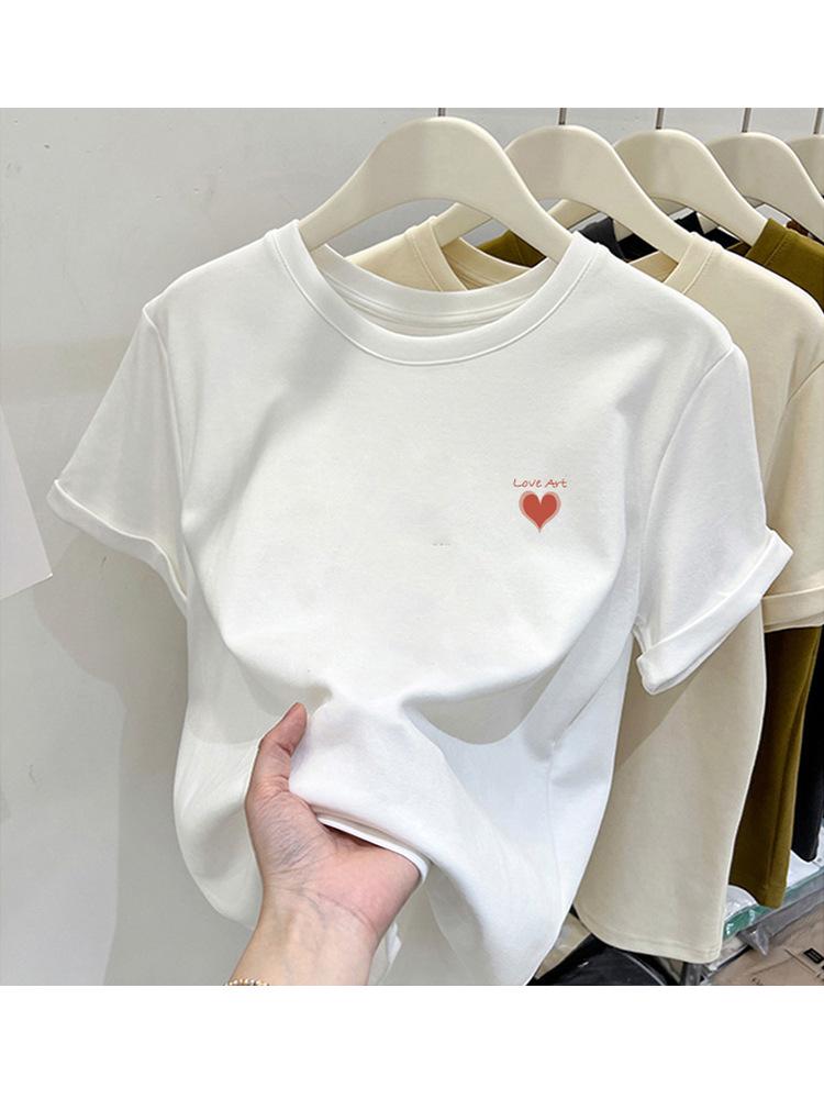 T-shirt Rose en Coton à Manches Courtes pour Femme - Design de Niche, Tendance, Polyvalent, Épais, Couche de Base Été