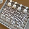 Silver Needle Pearl Beaded Round Fringed Earrings French Retro Fashion Simple Stud Earrings Light Luxury High-end Earrings Women