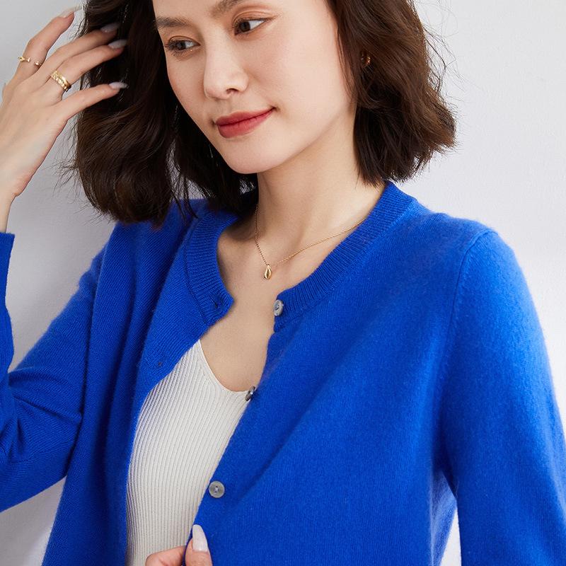 Koreanischer Frühling Herbst Strickjacke Uni Rundhals Einreihig Strickpullover Kamel Basisschicht Mantel