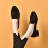 Spring new leather versatile shoes low thick heel round head deep mouth casual single shoes non-slip rhinestones