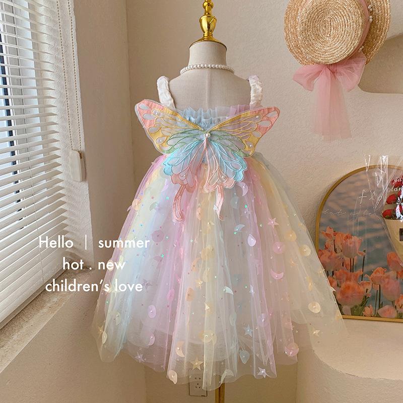 Blue Town Summer Clothing New Children's Dream Elf Butterfly Rainbow Skirt Baby Suspender Princess Skirt