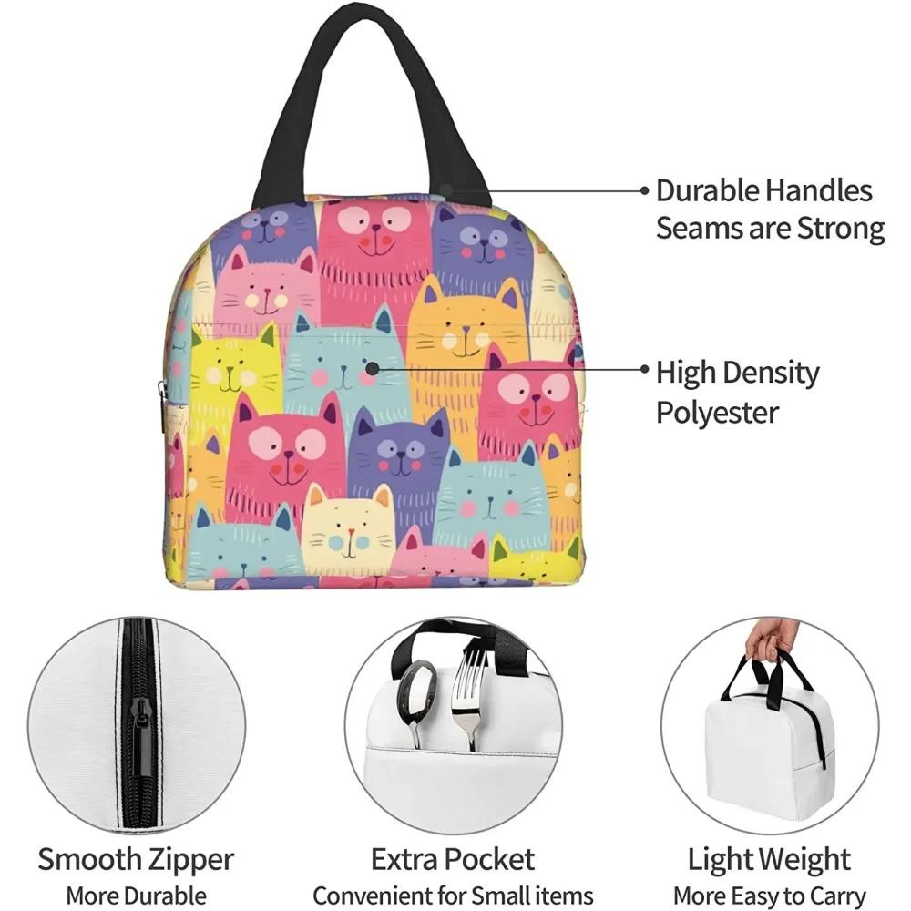 Colorful Cute Cat Printed Lunch Bags For Women Portable Cooler Tote Bag Large Reusable Insulated Lunch Box For Travel Work