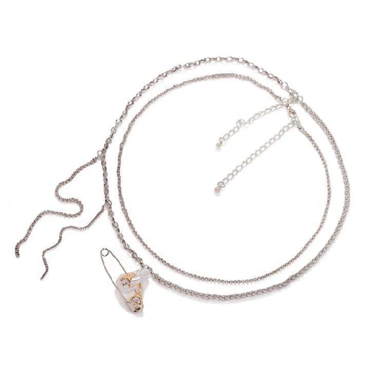 Modern Asymmetric Chain and Pin Pendant Necklace Adjustable Length Neckchain Elegant Jewelry for Casual Outfits