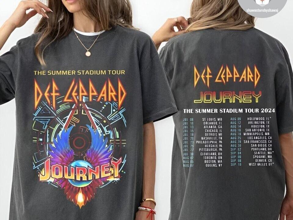 Unisex shirt Cotton Oversize Large Size 2024 Def Leppard And Journey Summer Stadium Tour Shirt Def Leppard Fan Shirt