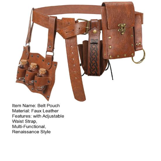 1 Set Renaissance Belt Pouch Retro Coin Purse Skirt Hike Faux Leather Medieval Fanny Pack with Adjustable Waist Strap Casual Waist Bag for Cosplay