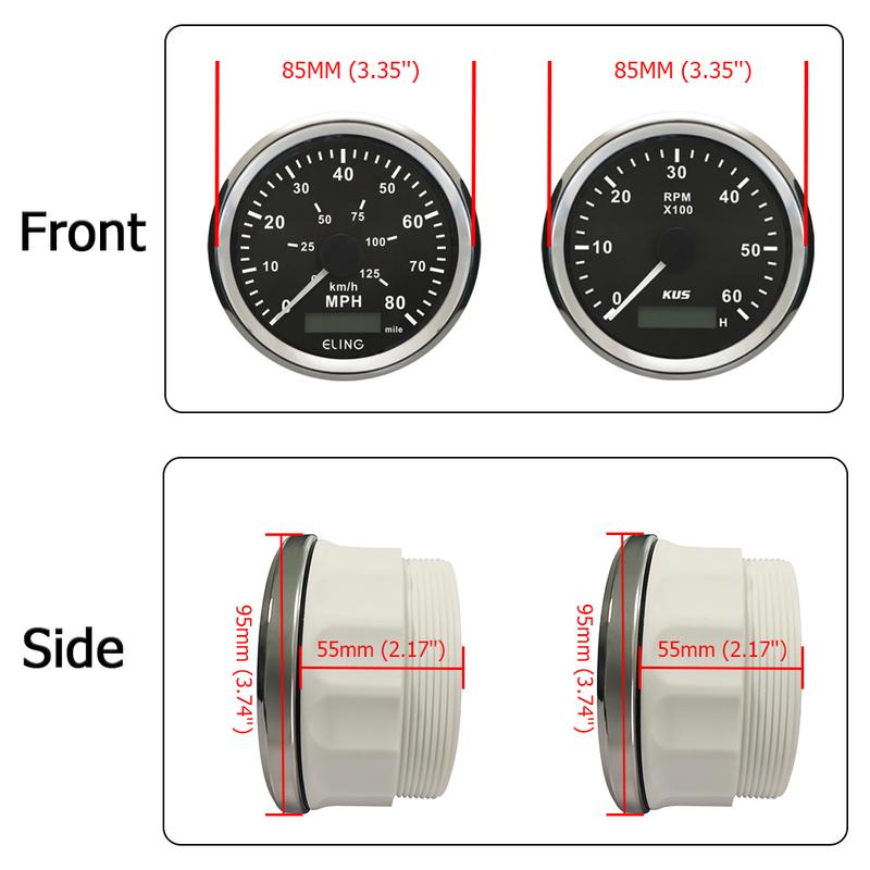 ELING 85mm 40 80 160 MPH Speedometer GPS Odometer Tachometer 3K 6K 8K RPM with LCD Hour Meter Red Yellow Backlights 12V 24V